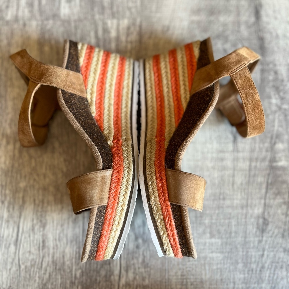 Aetrex Sydney Espadrille Wedge Sandals Cognac Orange Stripe Size 8.5 - Picture 3 of 10